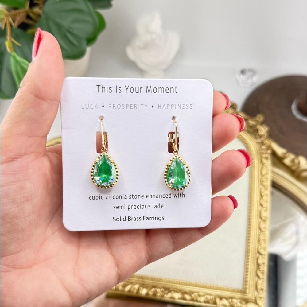 Teardrop Jade Green Earrings – Luck, Prosperity & Happiness - Picture 7 of 7